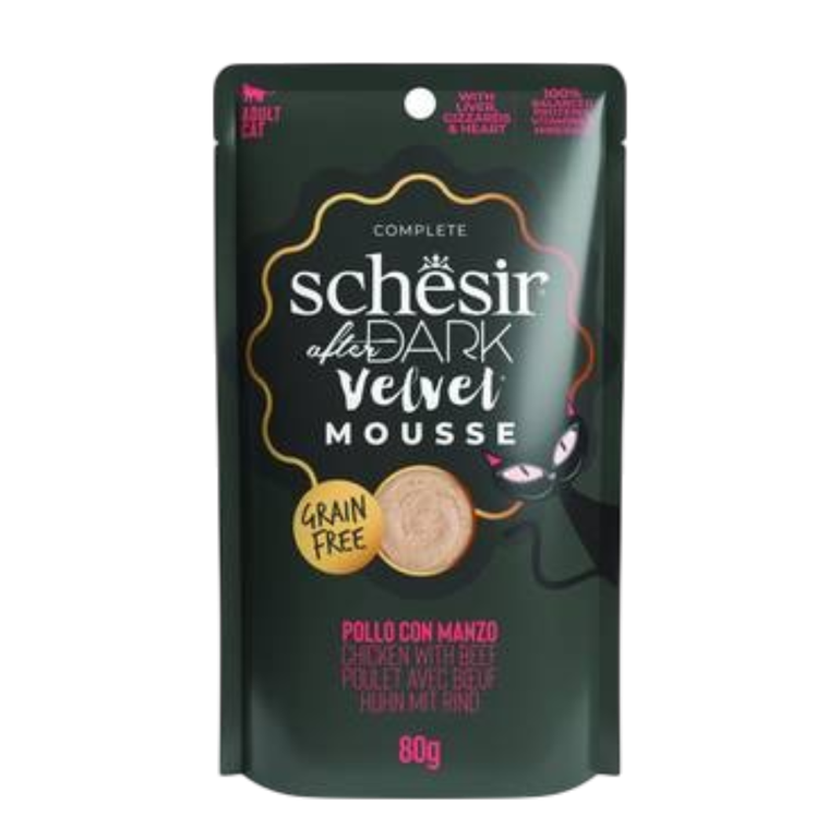 Chicken and Beef in Mousse 80 g Wet Food for Cats Schesir After Dark velvet - Carton 12 Pcs