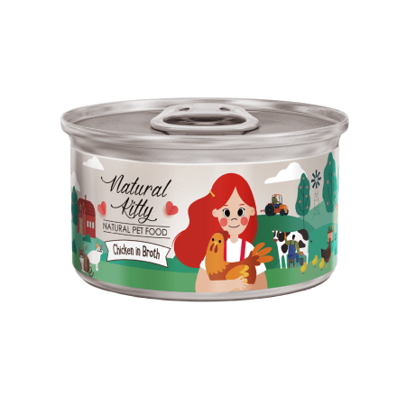 Chicken with Carrot in Broth 80 g Wet Food for Kittens and Adult Cats Natural Kitty Cans - Box 24 Pcs