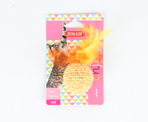 Interactive Cat Ball Toy with Feathers Zolux - Orange