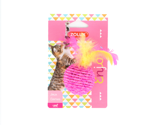 Interactive Cat Ball Toy with Feathers Zolux - Pink