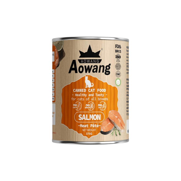 Salmon Pâté 375 g Wet Food for Kittens and Adult Cats Aowang Cans - Box 24 Pcs