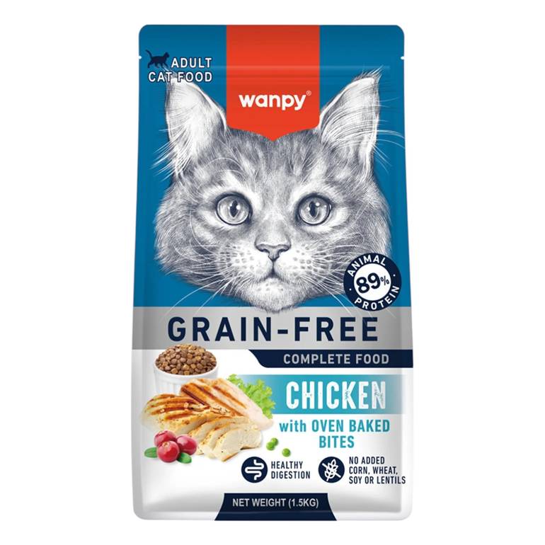 Chicken Grain-Free with Oven Baked Bites Complete Dry Food for Adult Cats Wanpy - 8 Kg