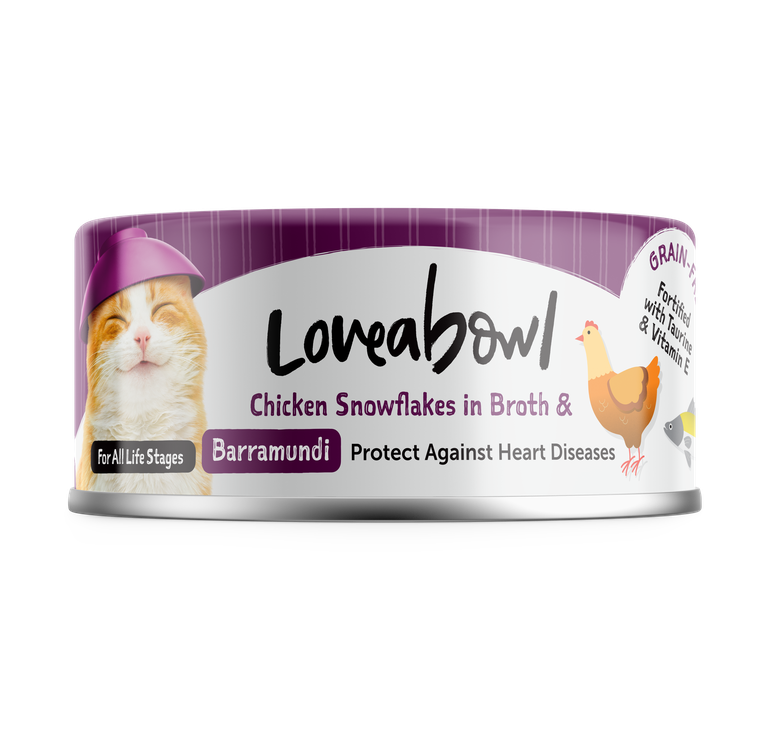 Chicken Snowflakes with Barramundi in Broth 70 g Wet Food for All Cats Life Stages Loveabowl Cans - Box 24 Pcs
