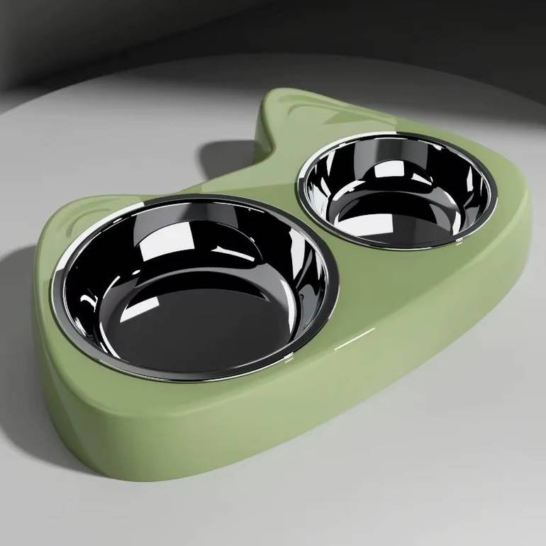 Double stainless steel bowl With Base for pets - Green