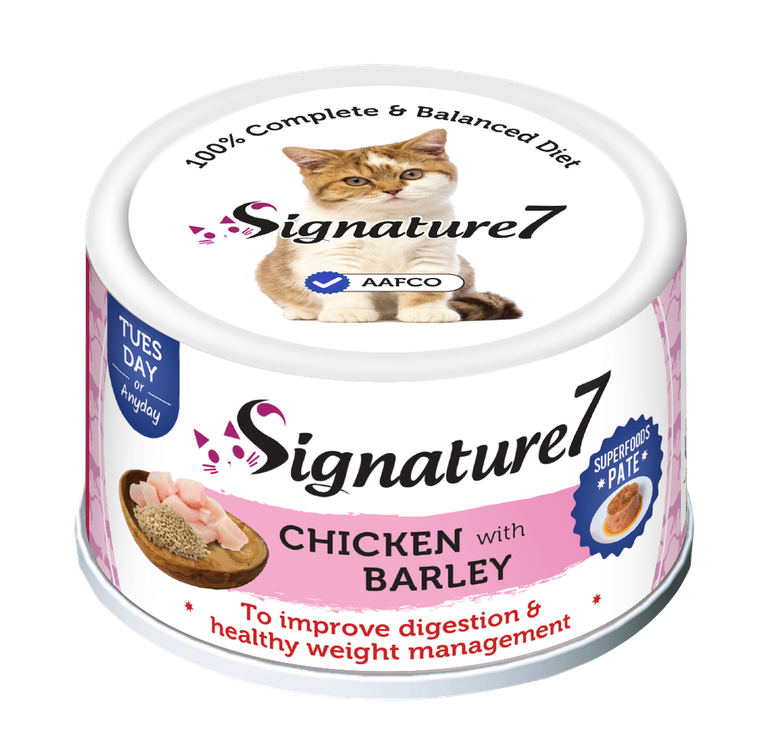 Chicken with Barley 80 g Wet Food for Adult Cats Signature7 Cans - Box 24 Pcs