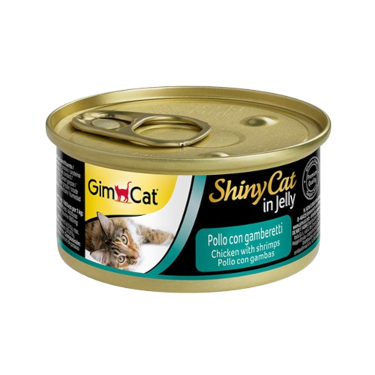 Chicken and Shrimp in Jelly 70 g Wet Food For Adult Cats Gim Cat Shiny Cat Cans - 12 pieces