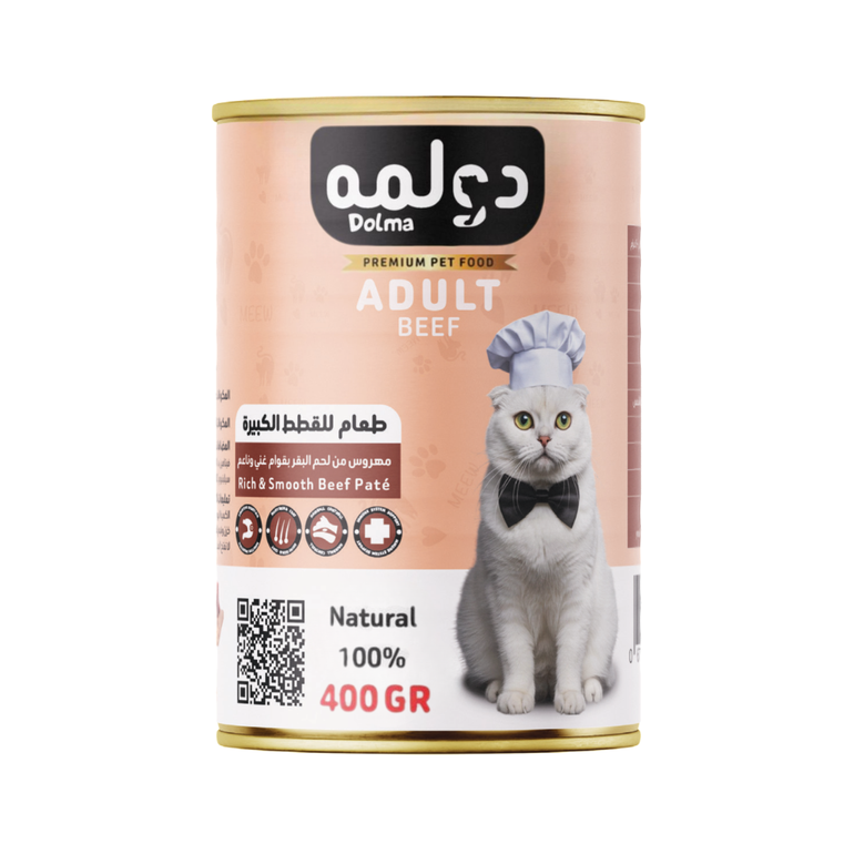 باتيه اللحم البقري 400 غ طعام رطب كامل للقطط البالغة دولمه سوبر بريميوم معلبات - 400 غ
