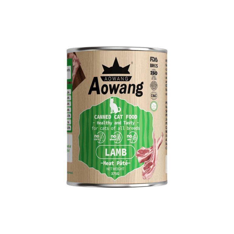Lamb Pâté 375 g Wet Food for Kittens and Adult Cats Aowang Cans - Box 24 Pcs