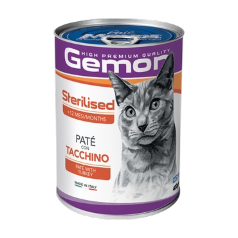 Sterilised Cats - Paté with Turkey 400 g Wet Food Gemon Cans - Box 24 Pcs