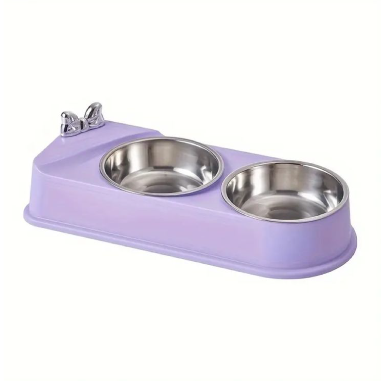 Double stainless steel bowl for pets - Cream