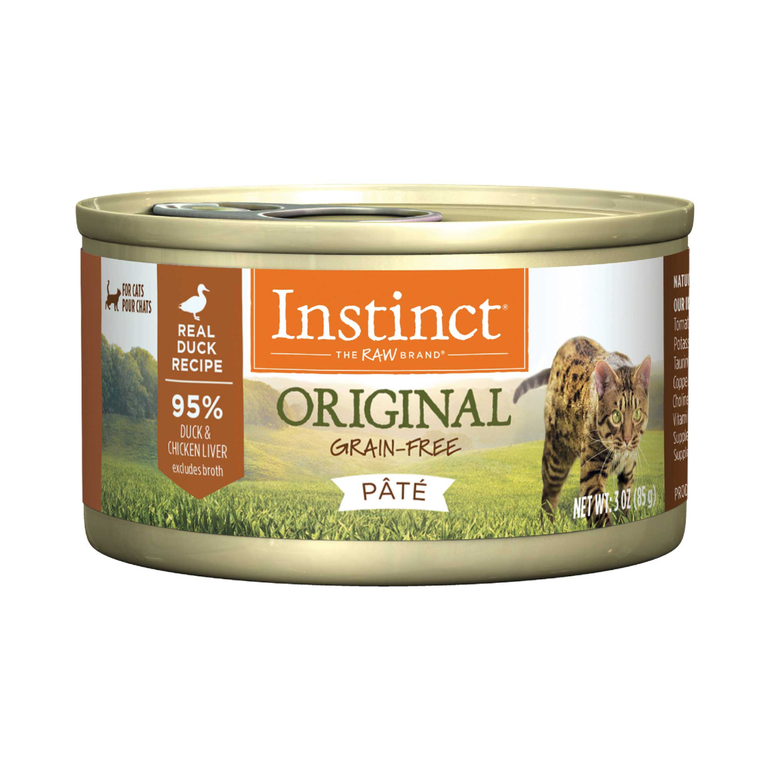 Grain-Free Paté Duck and Chicken Liver in Broth 85 g Complete and Balanced Raw Wet Food for Adult Cats Instinct Canned - Box 24 Pcs