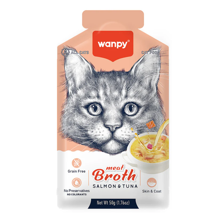 Salmon & Tuna Meat Soup 50 g Wet Food for Cats Wanpy Pouches - Carton 12 Pcs