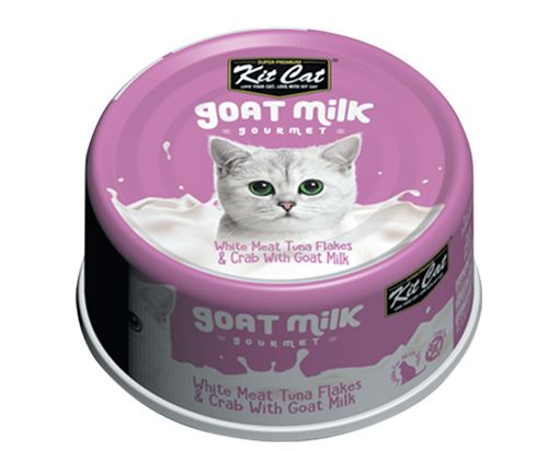 White Meat Tuna Flakes & Crab With Goat Milk 70 g Wet Food for Adult Cats Kit Cat Cans - 12 pieces