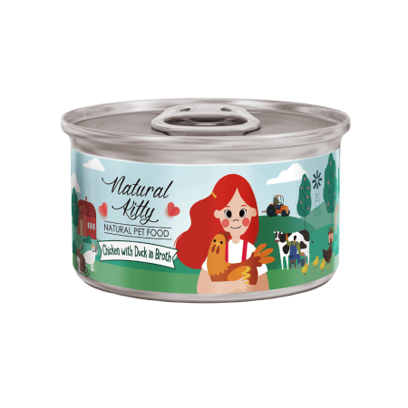 Chicken with Duck in Broth 80 g Wet Food for Kitten and Adult Cats Natural Kitty Cans - Box 24 Pcs
