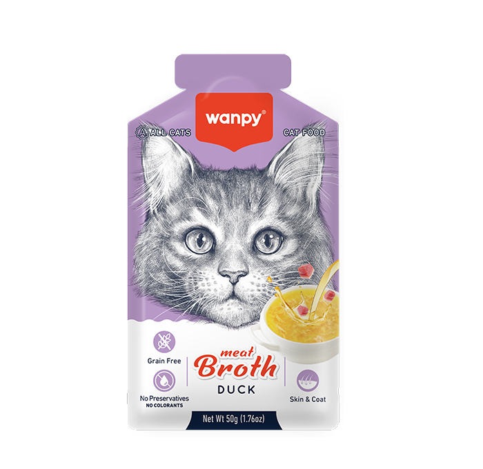 Meat Broth Duck 50 g Wet Food for Cats Wanpy Pouches - Carton 12 Pcs