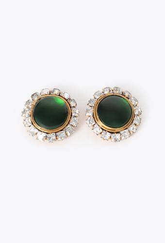 أقراط شانيل فنتج من 80s الميلادية Strass Trim Cabochon Clip Earrings