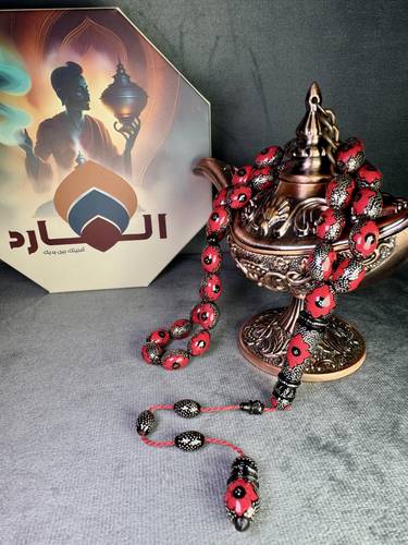 سبحة يسر طبيعي مطعم بالفضة والمرجان