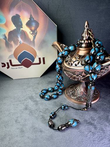 سبحة يسر طبيعي مطعم بالفضة والمرجان