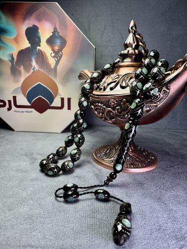 سبحة يسر طبيعي مطعم بالفضة والمرجان