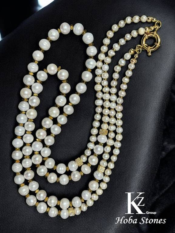Pearl necklace double with hematite separators and 60cm long