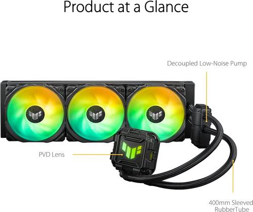 مبرد ASUS TUF Gaming LC II 360 ARGB All-in-One Liquid CPU Cooler with Aura Sync, 3X TUF Gaming 120mm ARGB Radiator Fans, Reinforced Tubing,Widely Compatible with Latest Intel&AMD CPUs