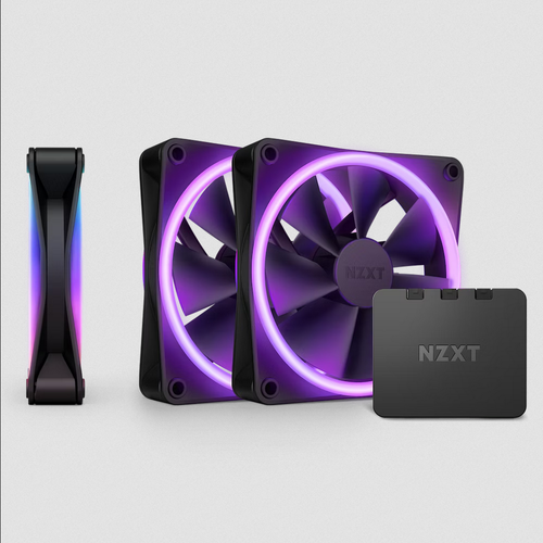 حزمة مراوح nzxt توجد 3 مراوح بداخل الصندوق NZXT F120 RGB Duo Triple Pack - 3 x 120mm Dual-Sided RGB Fans with RGB Controller – 20 Individually Addressable LEDs  – Black