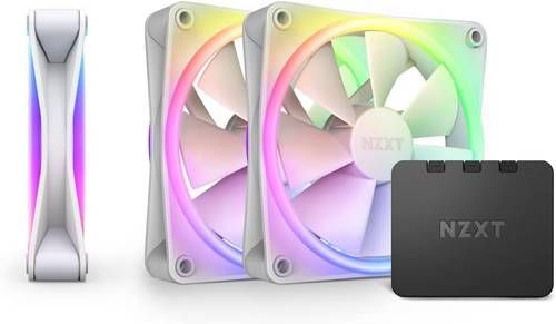 مراوح NZXT F120 RGB Duo Triple Pack - 3 x 120mm Dual-Sided RGB Fans with RGB Controller – 20 Individually Addressable LEDs – Fluid Dynamic Bearing – PWM – White