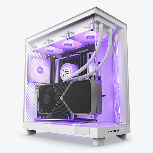 صندوق أبيض NZXT H6 Flow RGB – Compact Dual-Chamber – 3x120mm RGB Fans – Panoramic Glass