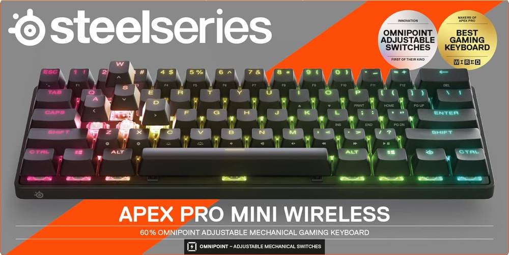 SteelSeries Apex Pro Mini Wireless Mechanical Gaming Keyboard – World's  Fastest Keyboard – Adjustable Actuation – Compact 60% Form Factor – RGB –  PBT Keycaps – Bluetooth 5.0 – 2.4GHz – USB-C