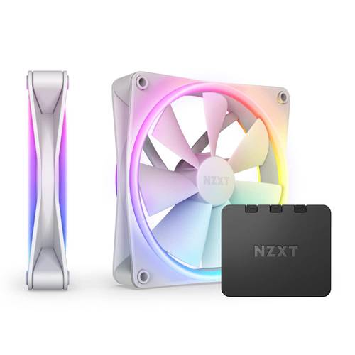 NZXT مروحة مزدوجة F140 RGB مزدوجة الجوانب 2 × 140 ملم مع وحدة تحكم RGB - 20 مصباح LED قابل للتحكم بشكل فردي - تدفق هواء متوازن وضغط ثابت - محمل ديناميكي سائل - PWM - ابيض