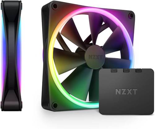 NZXT مروحة مزدوجة F140 RGB مزدوجة الجوانب 2 × 140 ملم مع وحدة تحكم RGB - 20 مصباح LED قابل للتحكم بشكل فردي - تدفق هواء متوازن وضغط ثابت - محمل ديناميكي سائل - PWM - اسود، من ان زد اكس تي، 4-Pin