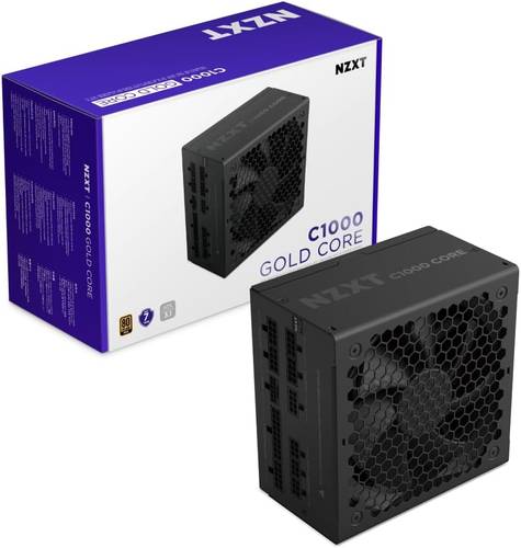 محول طاقة NZXT C1000 Gold Core - 1000W ATX 3.1 Power Supply - 80 PLUS Gold - Cybenetics Platinum - Fully Modular - PCIe 5.1 600W 12V-2x6 - Zero RPM Fan - 105°C Capacitors - Black