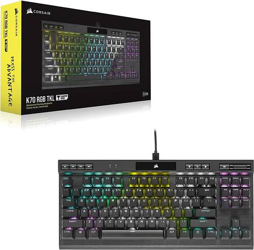 كيبورد كورسير Corsair K70 RGB TKL CHAMPION SERIES Tenkeyless Mechanical Gaming Keyboard (CHERRY MX Red Keyswitches: Linear and Smooth, PBT Dou B LED Backlighting) QWERTY US Layout, Black