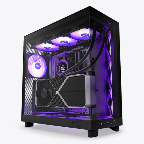 صندوق أسود NZXT H6 Flow RGB – Compact Dual-Chamber – 3x120mm RGB Fans – Panoramic Glass
