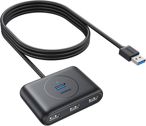 يوجرين موزع USB 3.0 مزود بـ4 منافذ USB يضم 3 منافذ لنقل البيانات بسرعة عالية، مناسب لماك بوك اير وماك ميني واي ماك برو ومايكروسوفت سيرفس والترا بوك مع كيبل بطول 1 متر ولون اسود