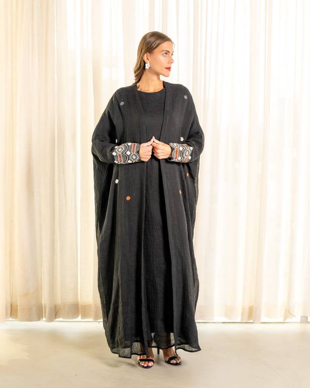 Abaya embroidery with hand embroidery on sleeves