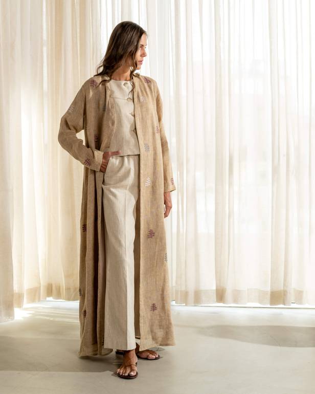 Linen abaya with hand embroidery 