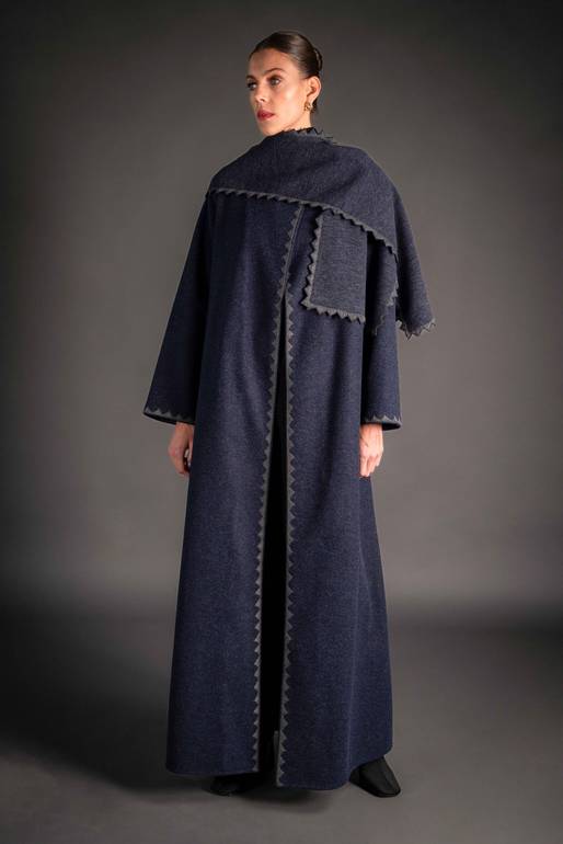 Navy abaya with scarf and embroidery details