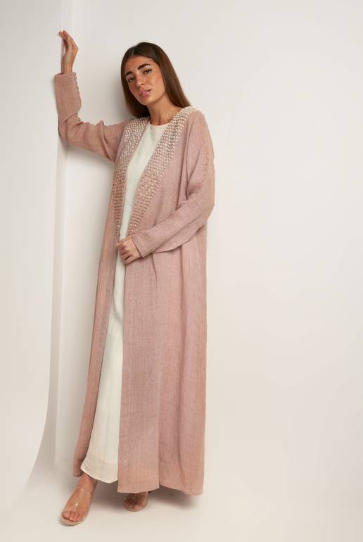 Linen Abaya With Embroidery On The Collar
