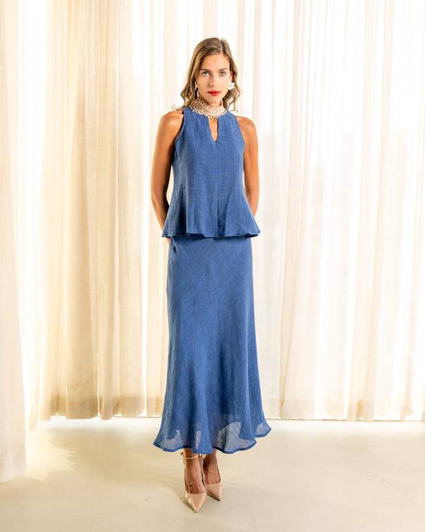 Linen High Neck top and skirt