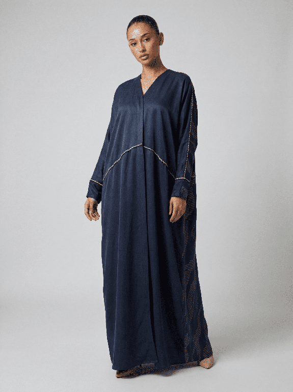Washed silk abaya with embroidery 