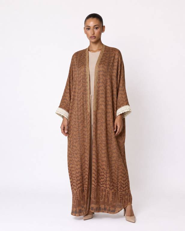 Brown Bisht with crochet on sleeves