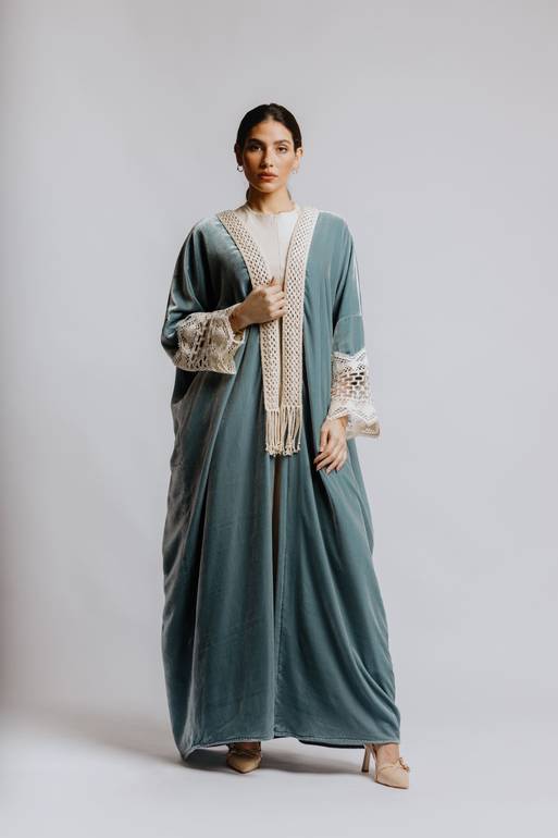 Blue velvet Bisht Abaya