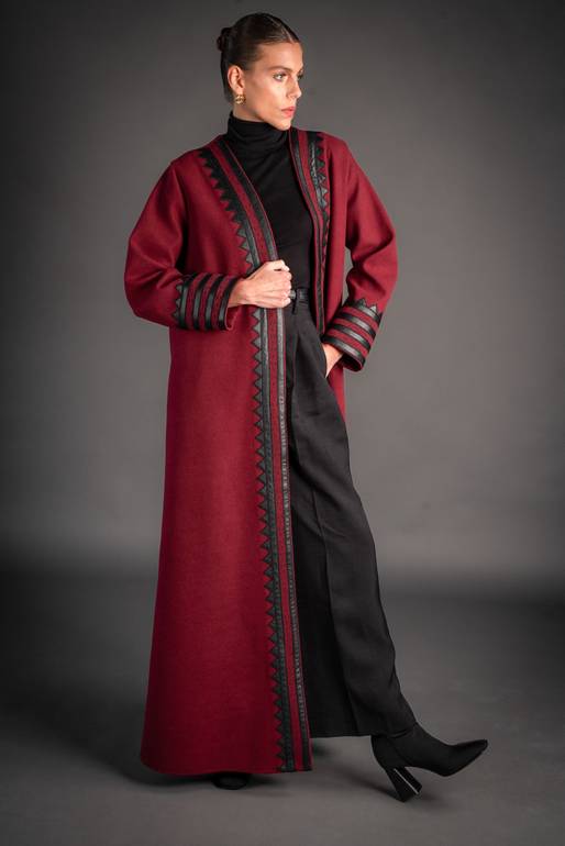 Maroon Gogh abaya with leather embroidery