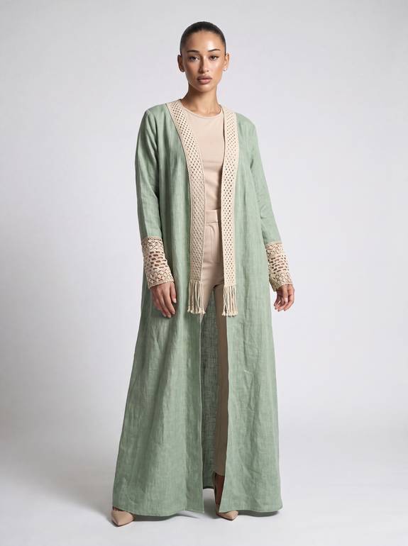  Abaya Green with lace on sleeves