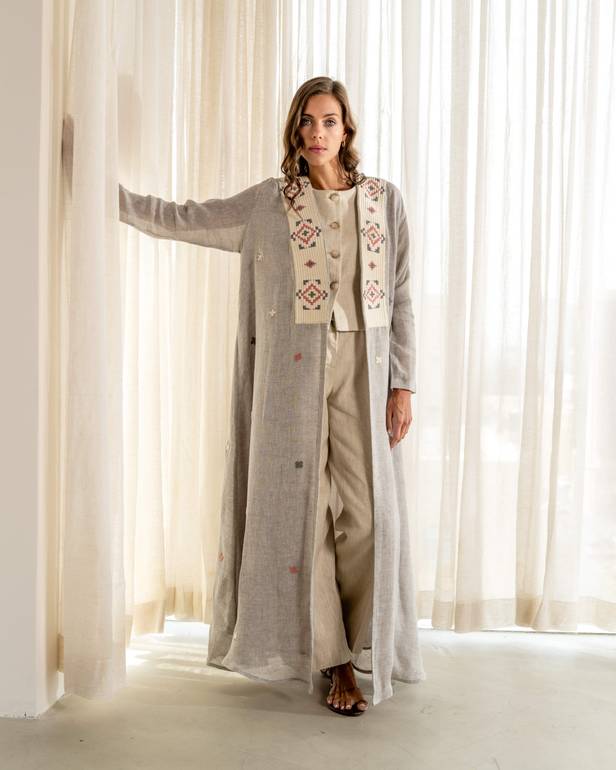 hand embroidery linen abaya
