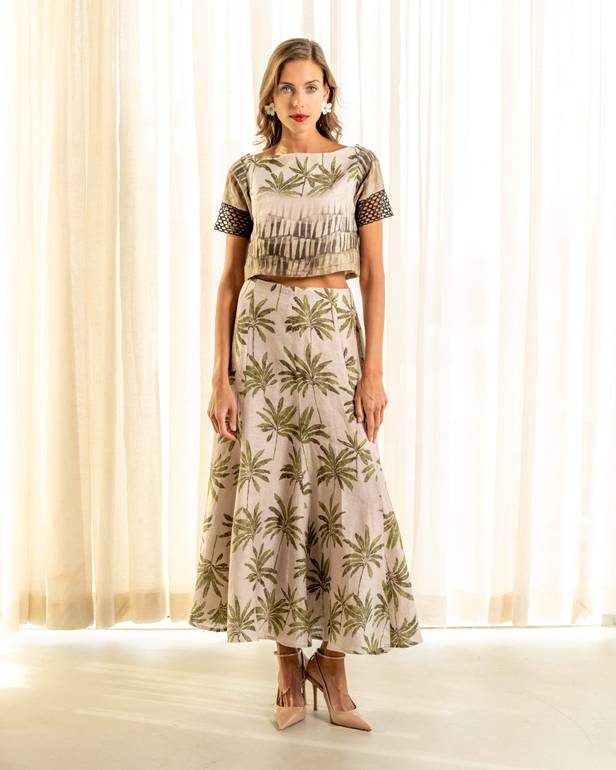 Palm print Linen top/Skirt