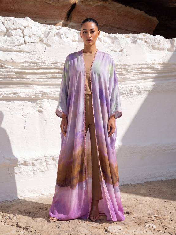 Lavender Gradient Bisht with Crochet Trim
