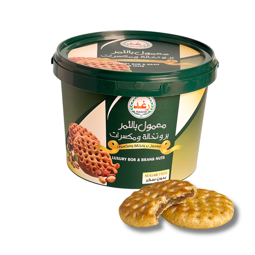 Maamoul wheat flour with dates, bran and nuts, without added sugar, in a plastic bucket of 550 grams