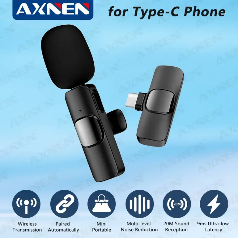 Type-C Wireless Lavalier Microphone for TypeC Smartphone Computer PC Studio Gaming Vlog Mobile Phone Mic YouTube Live Broadcast